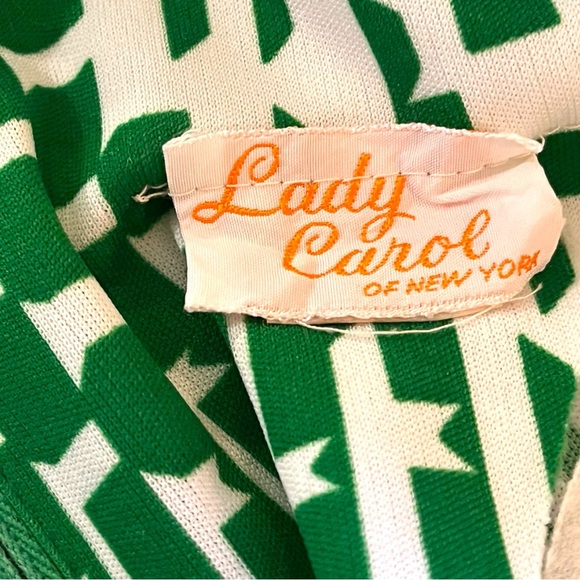 VTG 70s Mod Green & White Abstract Pattern Dress & Button Front Cardigan Set | S - Picture 16 of 16